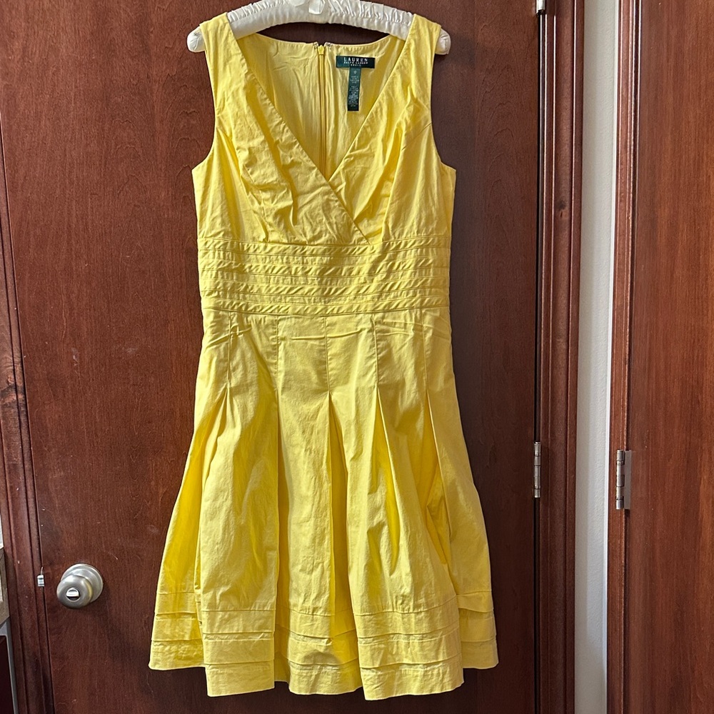 Sunny yellow cotton dress with pockets size 10